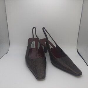 Bruno Magli Slingback Snake Embossed leather Kitten Heels